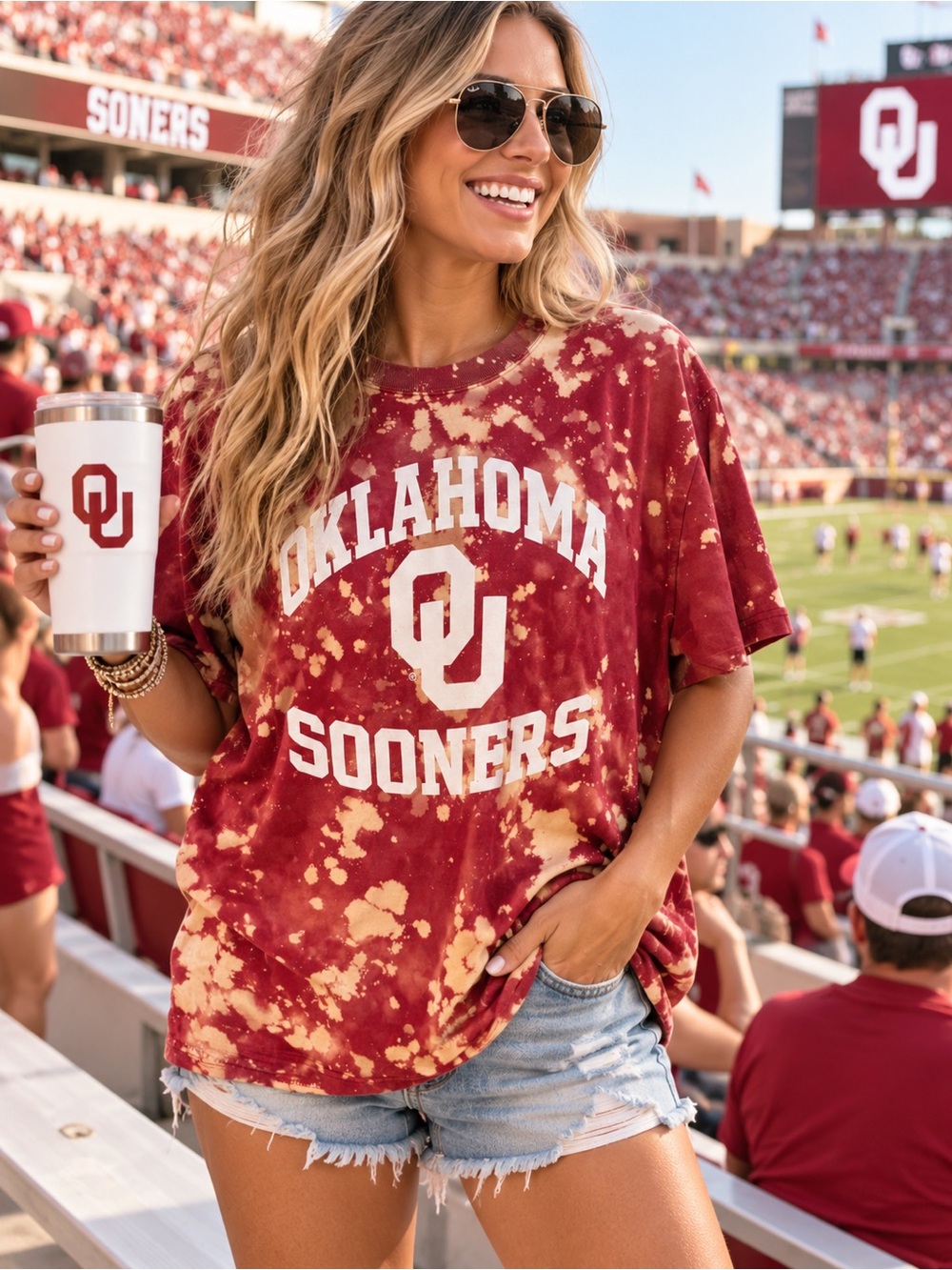 Oklahoma Sooners OU Bleached Tie-dye Crimson game day t-shirt